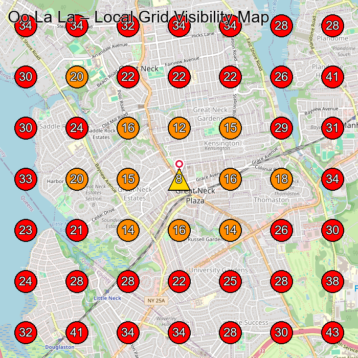 Oo La La GeoGrid visibility map for Women'S Clothing Store in Manhasset